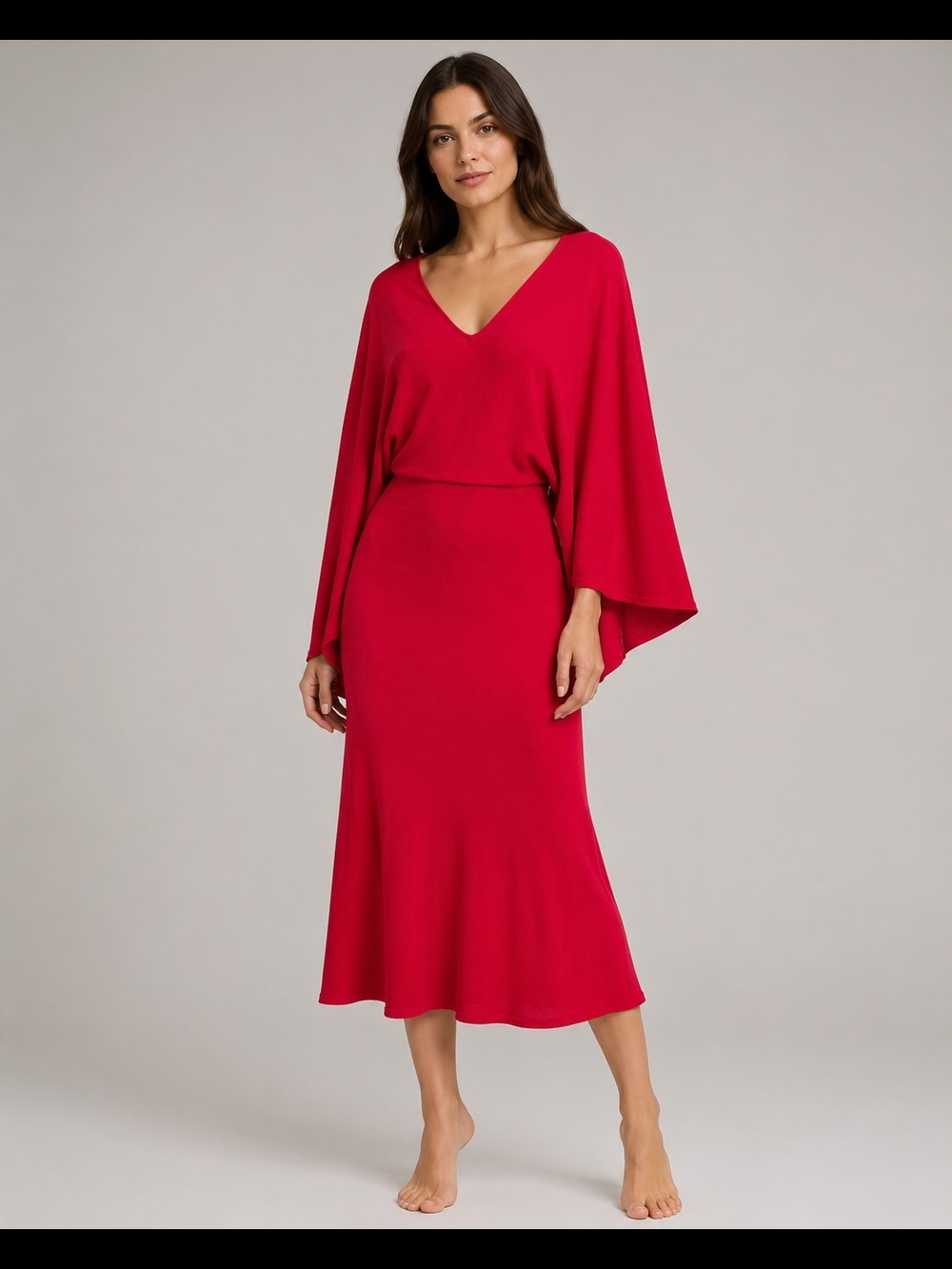 Zara Red Draped Sleeve Midi Dress Size Large NWT